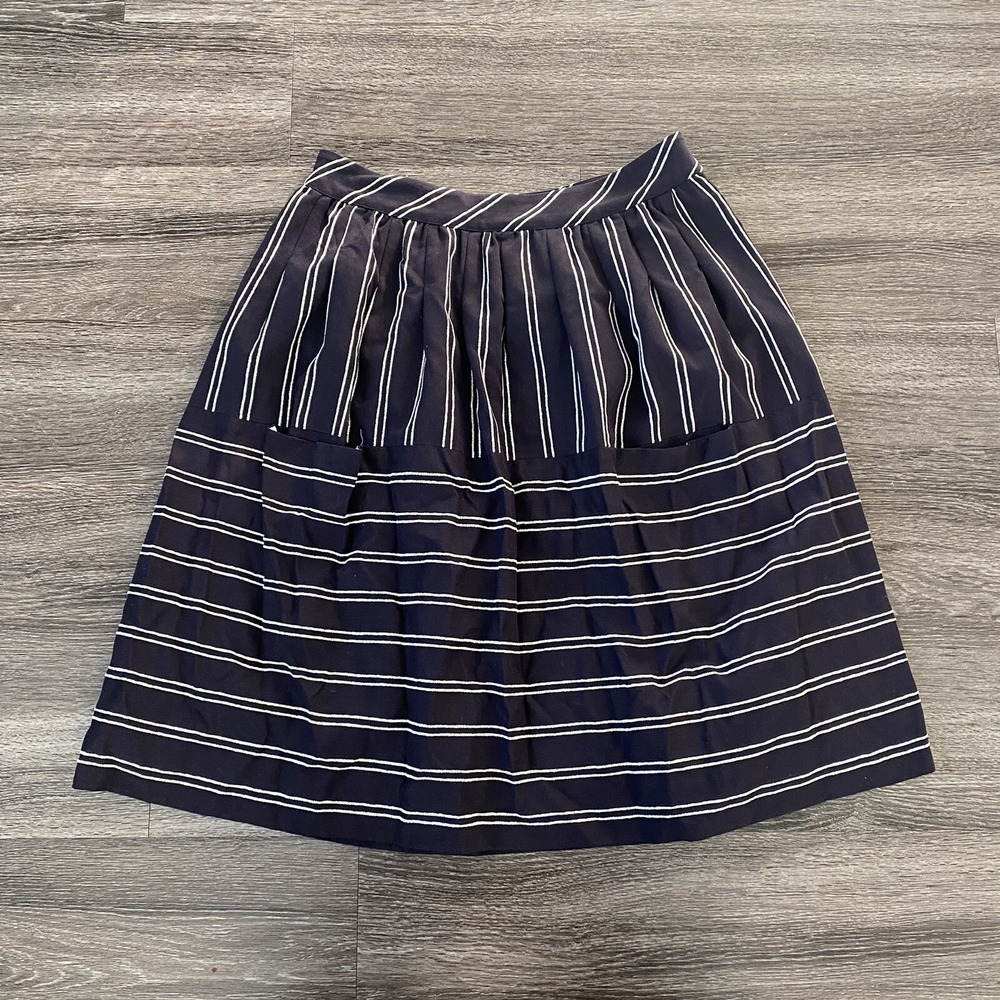 Maeve Anthropologie High Skirt Navy White Striped Nautical A-Line Sz 6‎ Pockets
